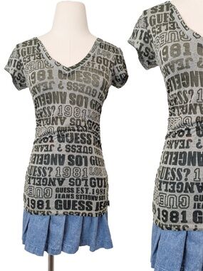 Y2K Guess Fitted Short Sleeve Shirt Long Logo